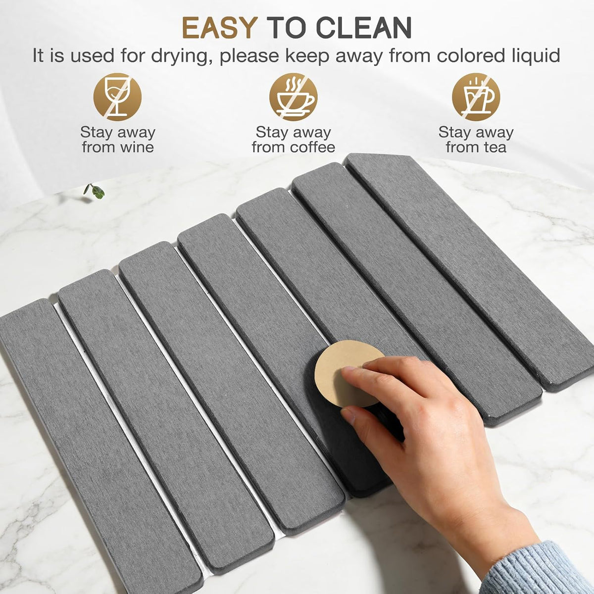 Stone Drying Mat 16" X 12" ,  Quick Dry Dish Drying Mat for Kitchen Counter, Foldable Diatomaceous Earth Mats, Fast Drying Stone Pad for Bath Kitchen