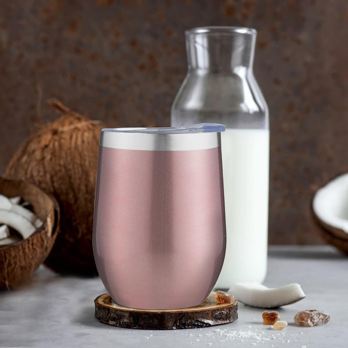 12Oz Insulated Wine Tumbler with Lid Wine Glass(Rose Gold,6 Pack)
