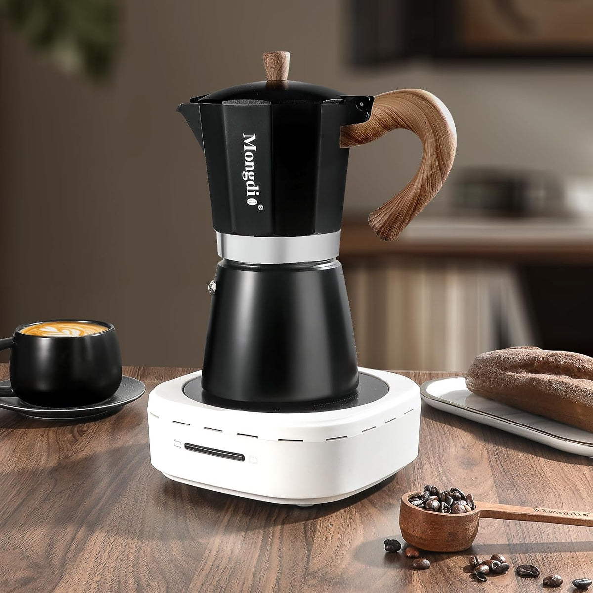 Stovetop Espresso Maker Moka Pot, Cuban Coffee Maker Stove Top Coffee Maker Moka Italian Espresso Greca Coffee Maker Brewer Percolator, 9 Espresso Cups, 15 Oz - Black