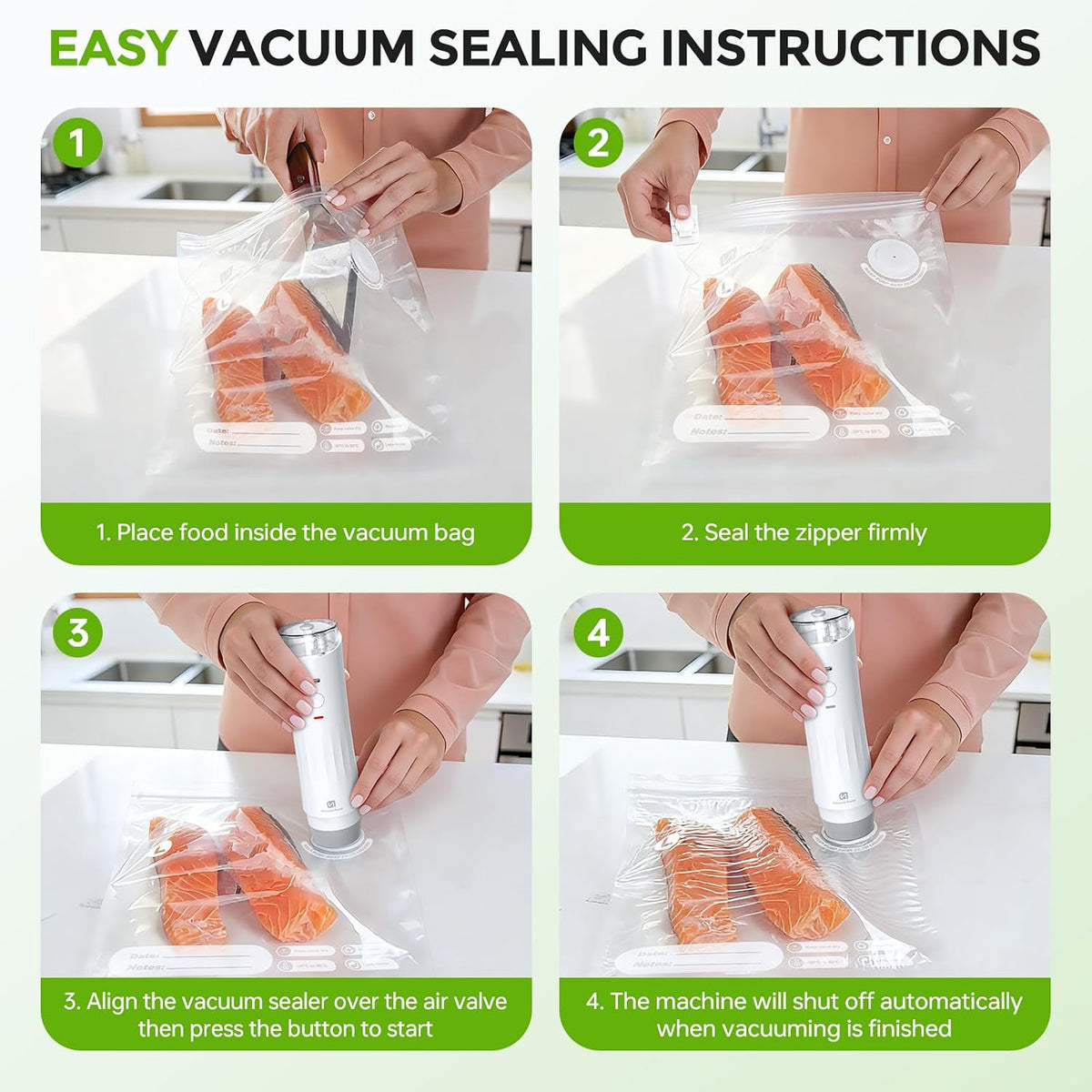 Vacuum Sealer for Food, Powerful Handheld Food Saver Machine Compact Vacuum Sealer Machine with Visible Water Tank & 15 Reusable Sealer Bags for Kitchen, Travel & Outdoor