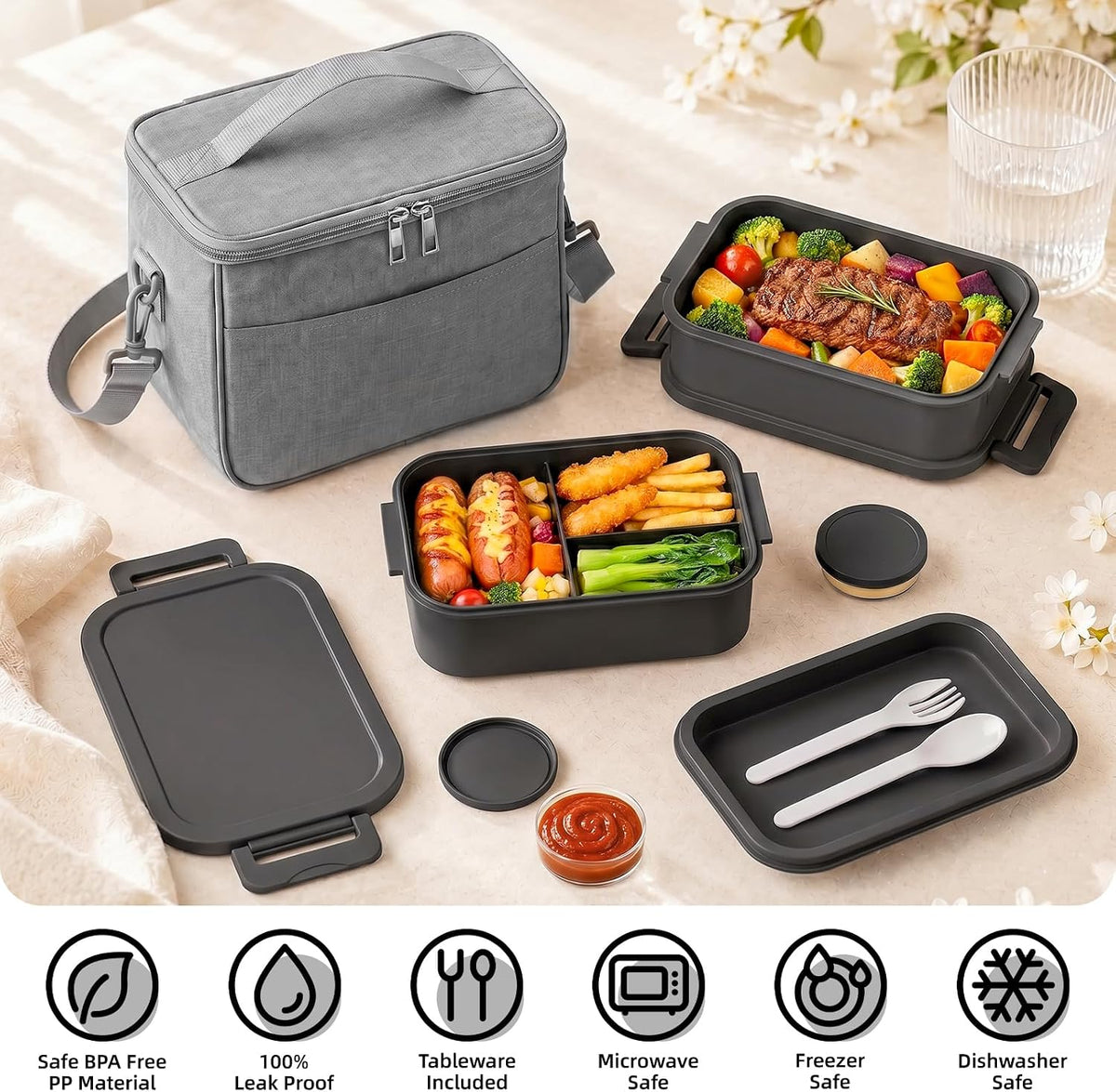 Bento Box Adults Lunch Box for Men Boys with Lunch Bags