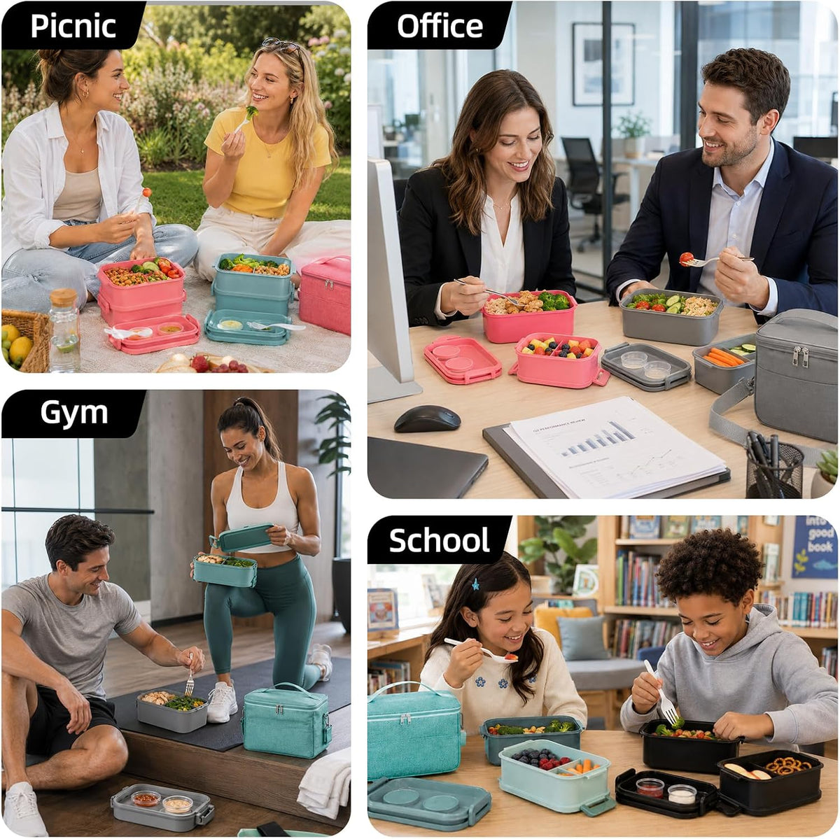 Bento Box Adults Lunch Box for Men Boys with Lunch Bags