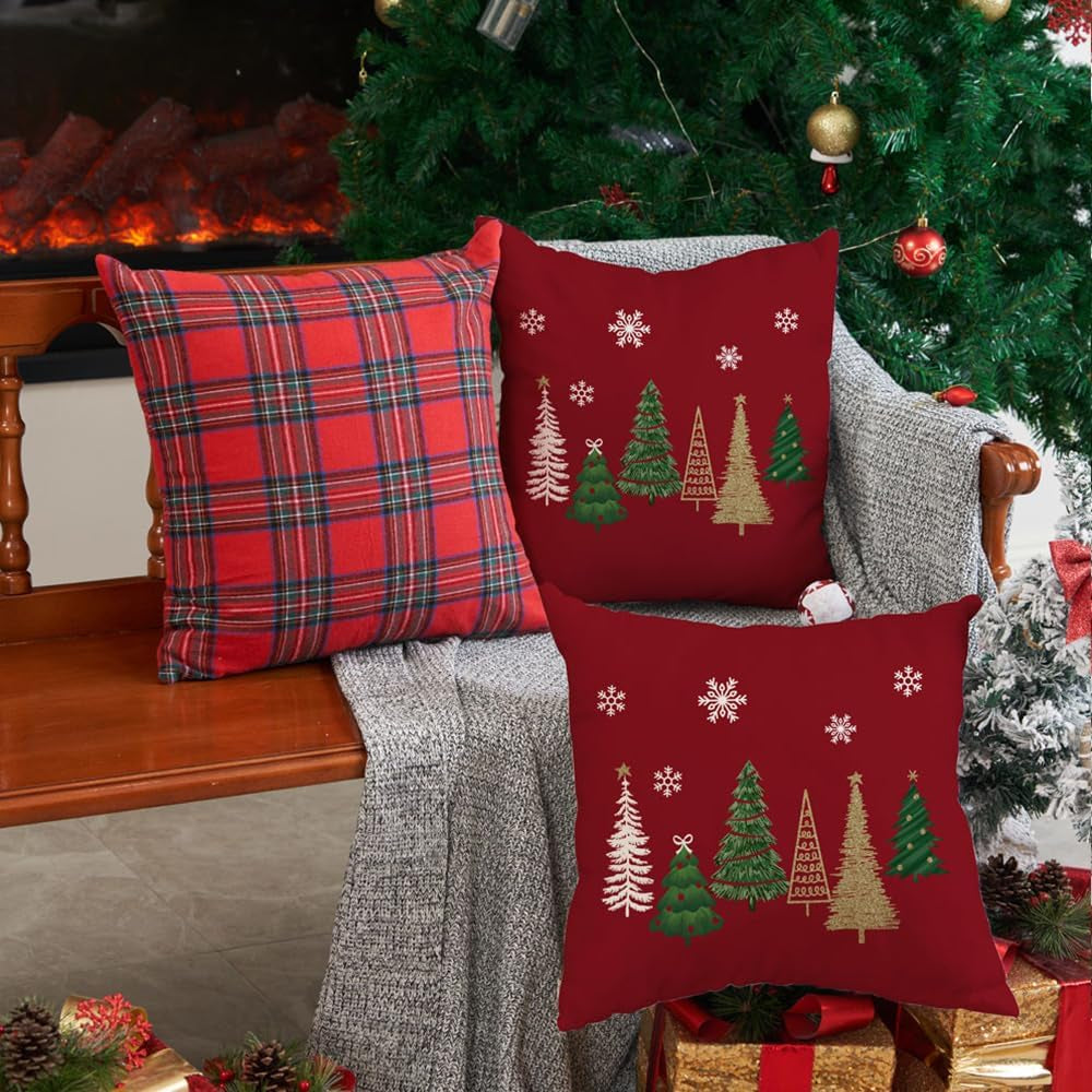 Christmas Pillow Covers 20X20 Inch Set of 2 Xmas Tree Decorative Red Throw Pillows Winter Christmas Decor for Home Couch TH-50A20